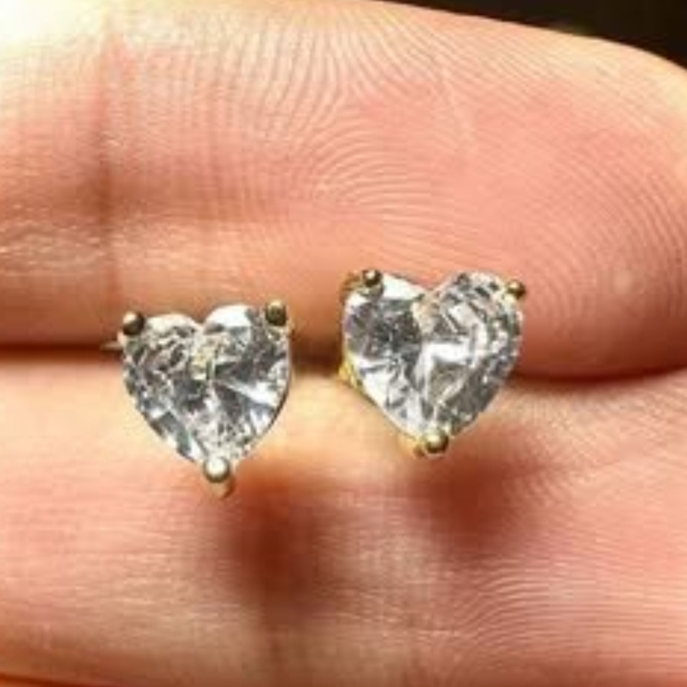 Gold Earrings Stud Heart 6MM, 925 Sterling Silver Earrings Studs for Women